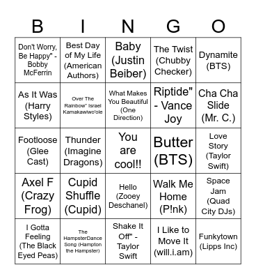Mitaanjigamiing Kids POP Song Bingo Card