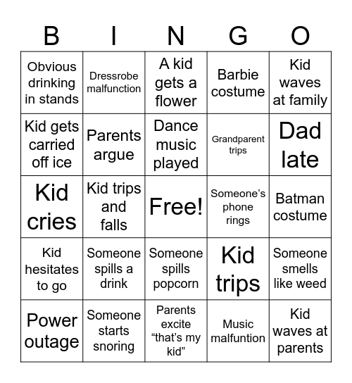 Skating Bingo Card