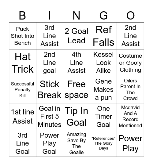 Easy Oilers bingo Card