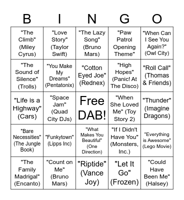 KIDS FULL CARD BINGO Card