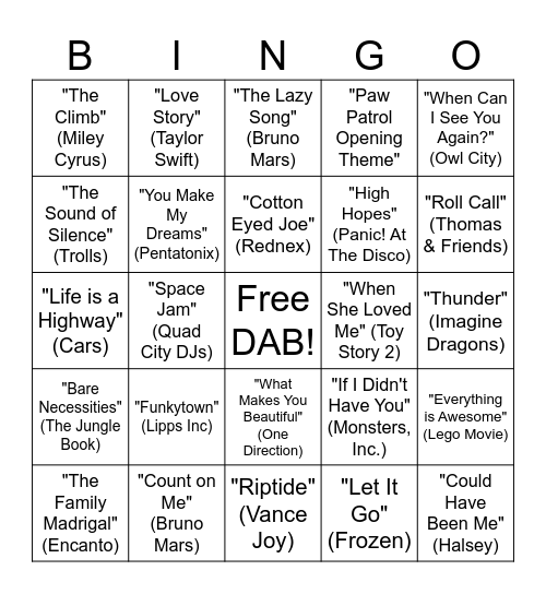 KIDS FULL CARD BINGO Card