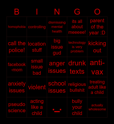 ----INSANE PARENTS BINGO---- Bingo Card