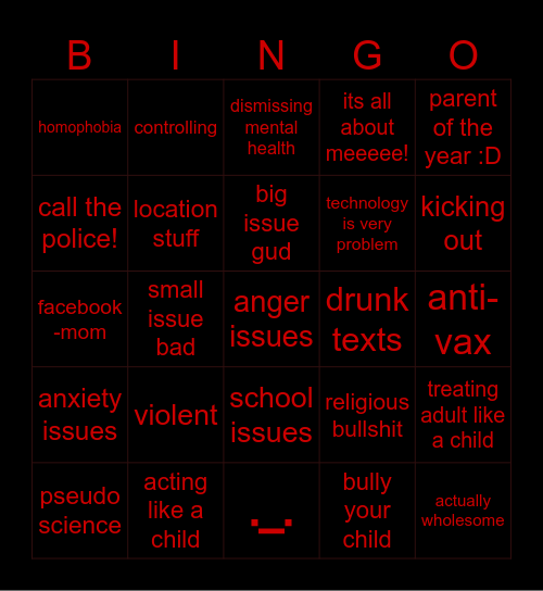 ----INSANE PARENTS BINGO---- Bingo Card