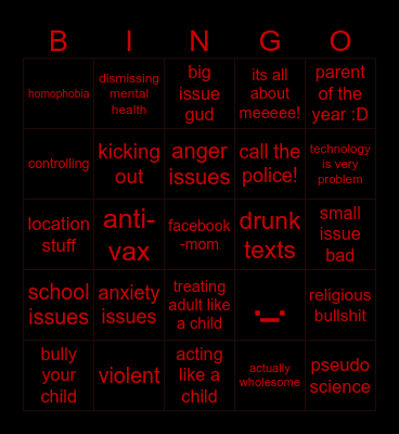 ----INSANE PARENTS BINGO---- Bingo Card