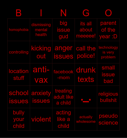 ----INSANE PARENTS BINGO---- Bingo Card