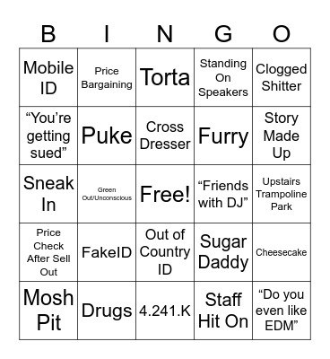 Bar Bingo Card