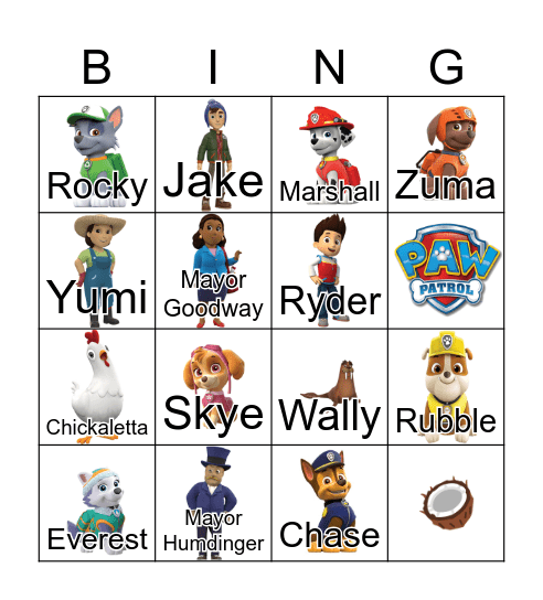 Paw Patrol Bingo Card