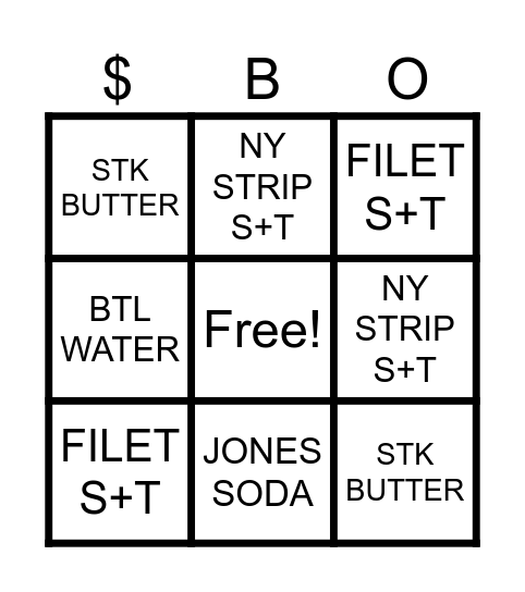 SURF THAT TURF Bingo Card