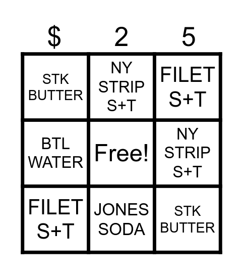 SURF THAT TURF Bingo Card