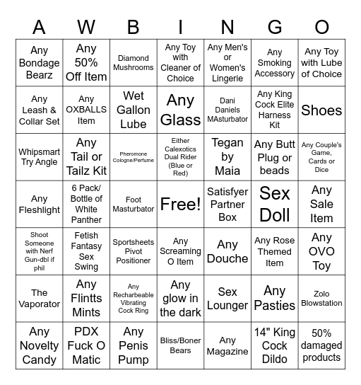 Adult World Bingo Card