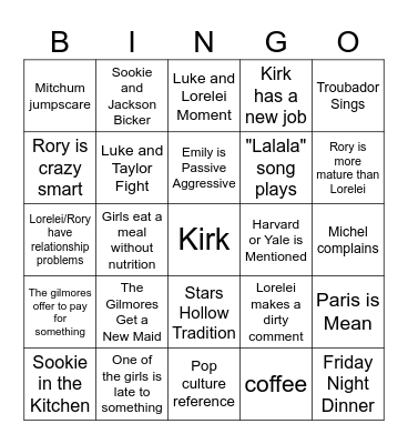 Gilmore Girls Bingo Card