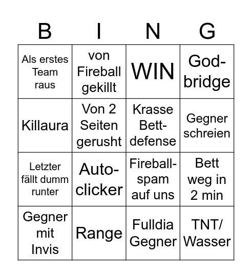 Bedwars Bingo Card