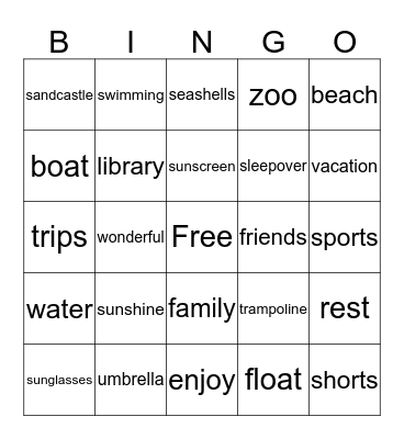 Summer Bingo  Bingo Card