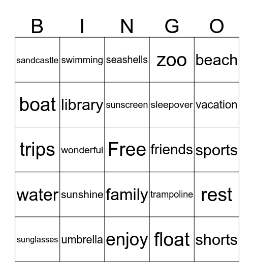 Summer Bingo  Bingo Card