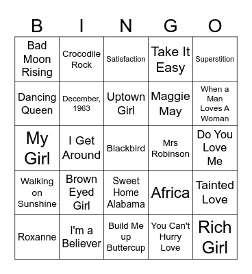 Music Bingo 1 Bingo Card
