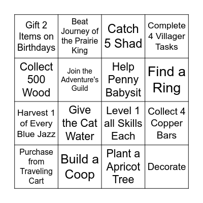 Stardew Factions Spring Bingo Card