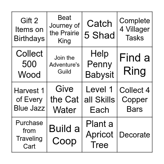 Stardew Factions Spring Bingo Card
