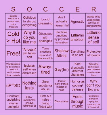 Soccer Disorder or smth Bingo Card