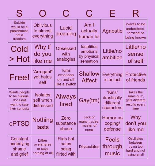 Soccer Disorder or smth Bingo Card