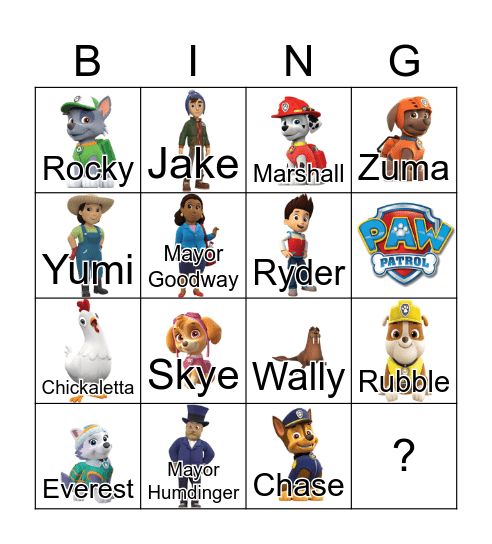 Paw Patrol Bingo Card