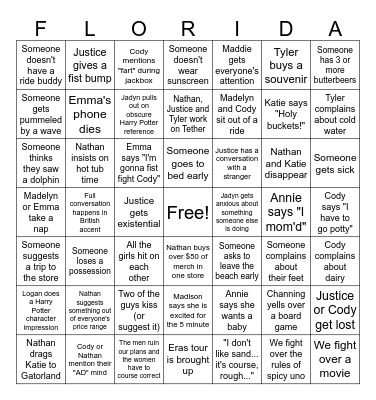 Orlando Family Vacation Bingo Card