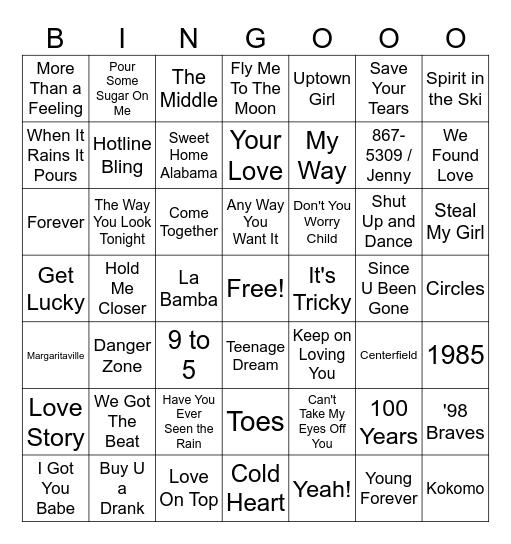 Name That Tune Random Mix Bingo Card