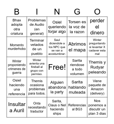 Bingo Icewind Dale Bingo Card