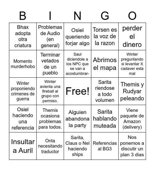 Bingo Icewind Dale Bingo Card
