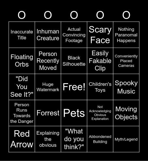 Scary YT Video Compliations Bingo Card