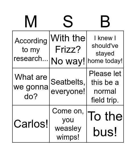 Magic School Bus Bingo Card