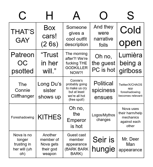 Transplanar CHAOS A2 E17 18 Bingo Card transplanar-chaos-a2-e17-18-bingo-card