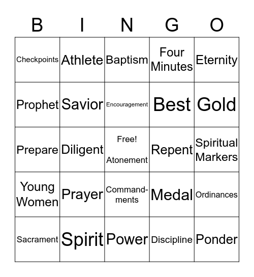 LDS OLYMPICS Bingo Card