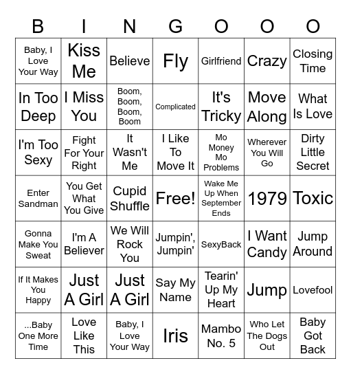 Name That Tune 90s Bingo Card
