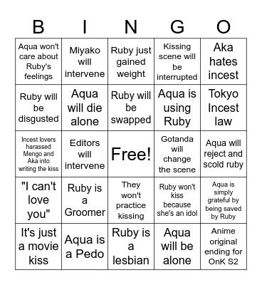 Oshi no Ko - Anti-AquRuby Cope Bingo Card
