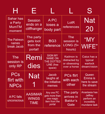 DESCEND - Session 4 Bingo Card