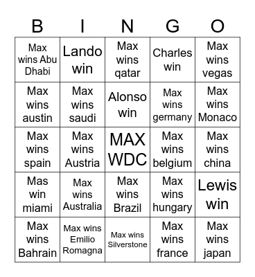 MAX Bingo Card