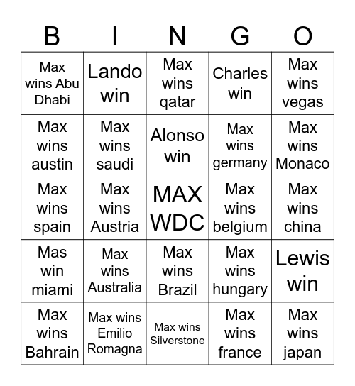 MAX Bingo Card