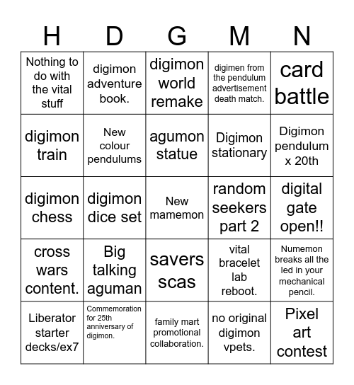 digimon Bingo Card