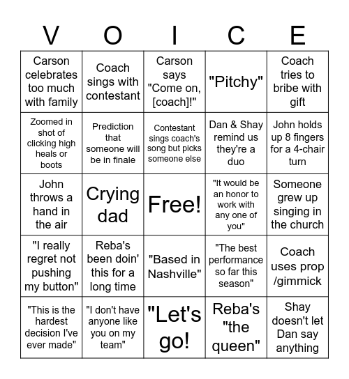 This! is! the! Voice! ... Bingo! Bingo Card