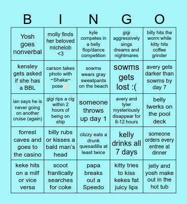 spring break Bingo Card