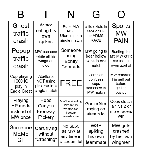 HPR Bingo Stream Bingo Card