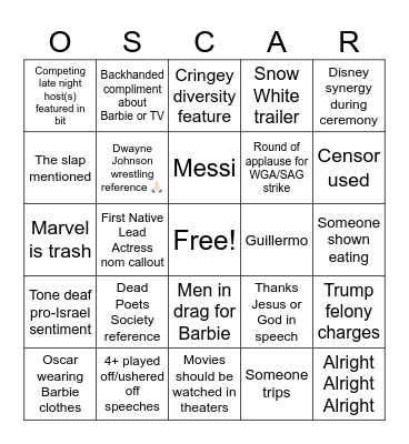 Oscars 2024 Bingo Card