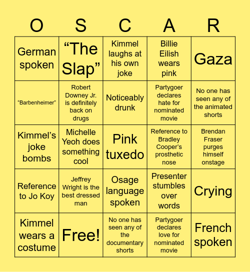 Oscar Bingo Card