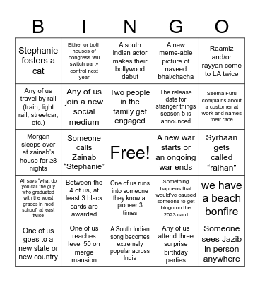 Cousin’s 2024 bingo Card