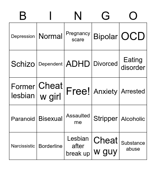 Nick’s Exes Bingo Card