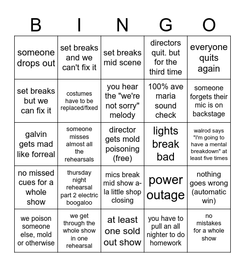 TECH WEEK BINGO Card