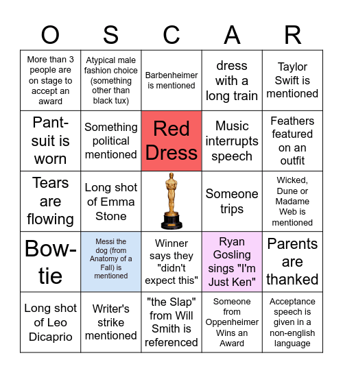 Oscars Bingo! (Take a Sip for each square!) Bingo Card