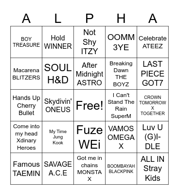 Kpawp Songs Bingo Card