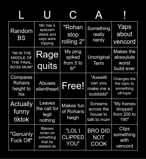 LUCA BINGO Card