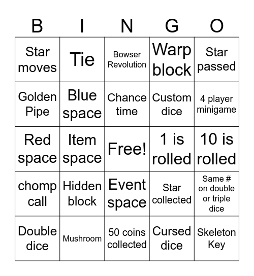 Mario Party Superstars Bingo Card